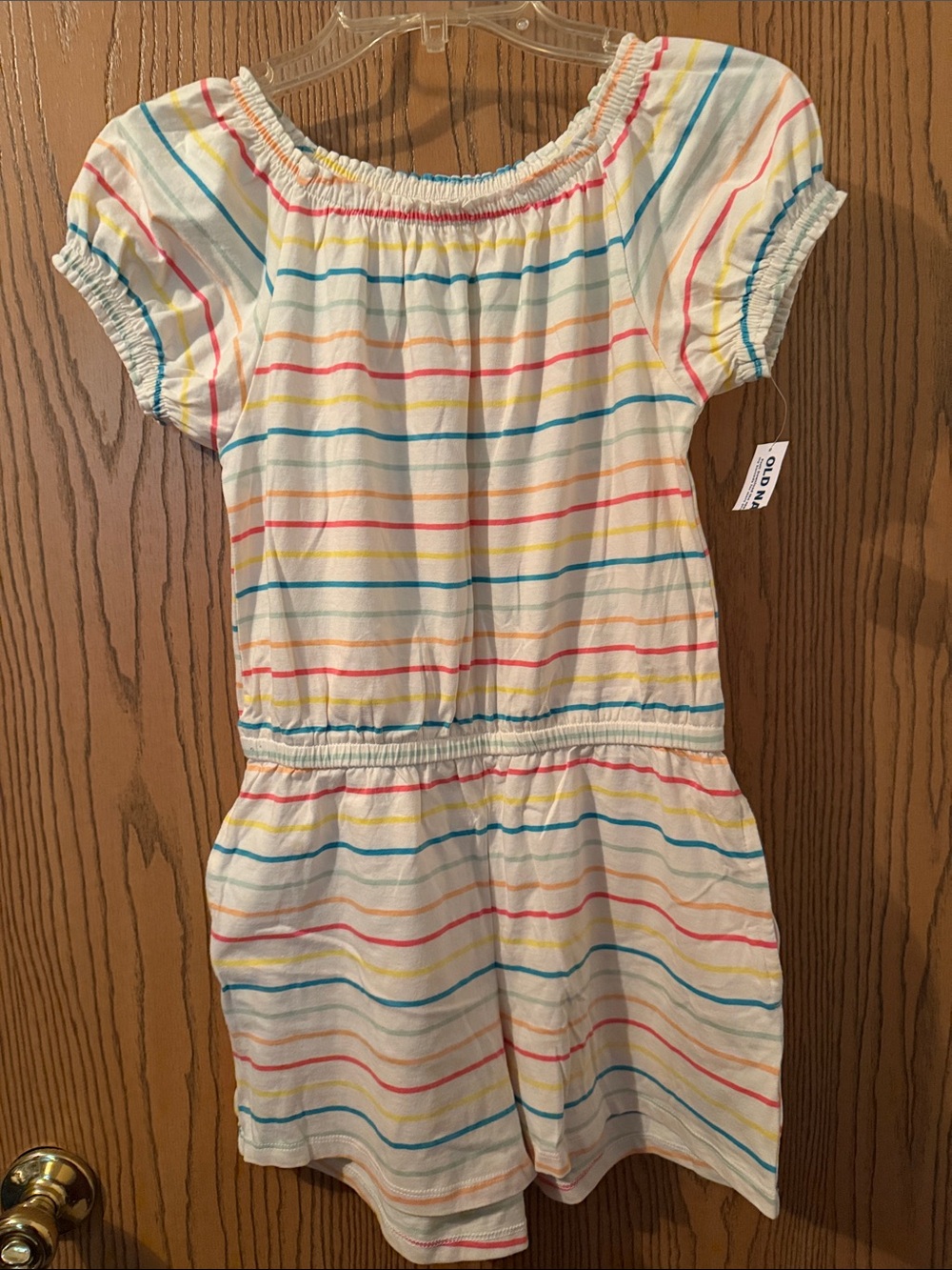 Old Navy White Romper with Multicolor Stripes